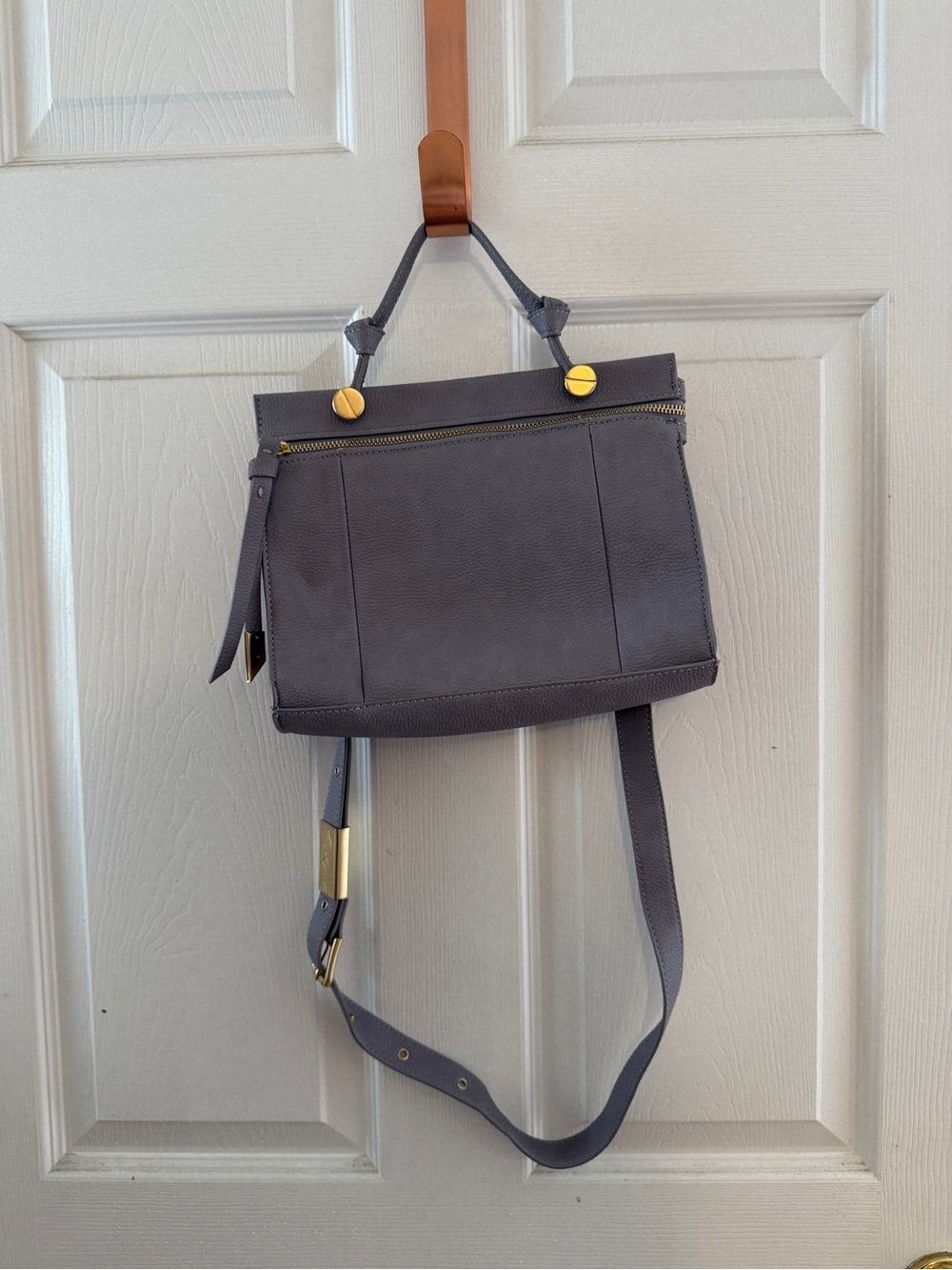 Foley + Corinna Pebbled Leather Crossbody in Slate Gray with Gold Hardware